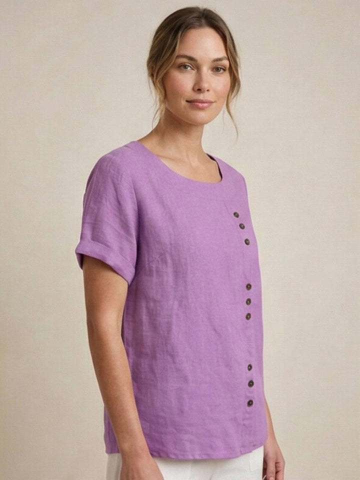 Women's Scoop Neck Button Detail Top