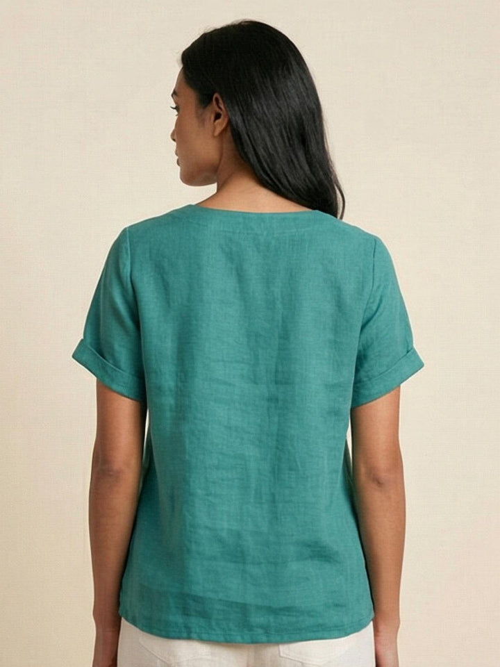 Women's Scoop Neck Button Detail Top