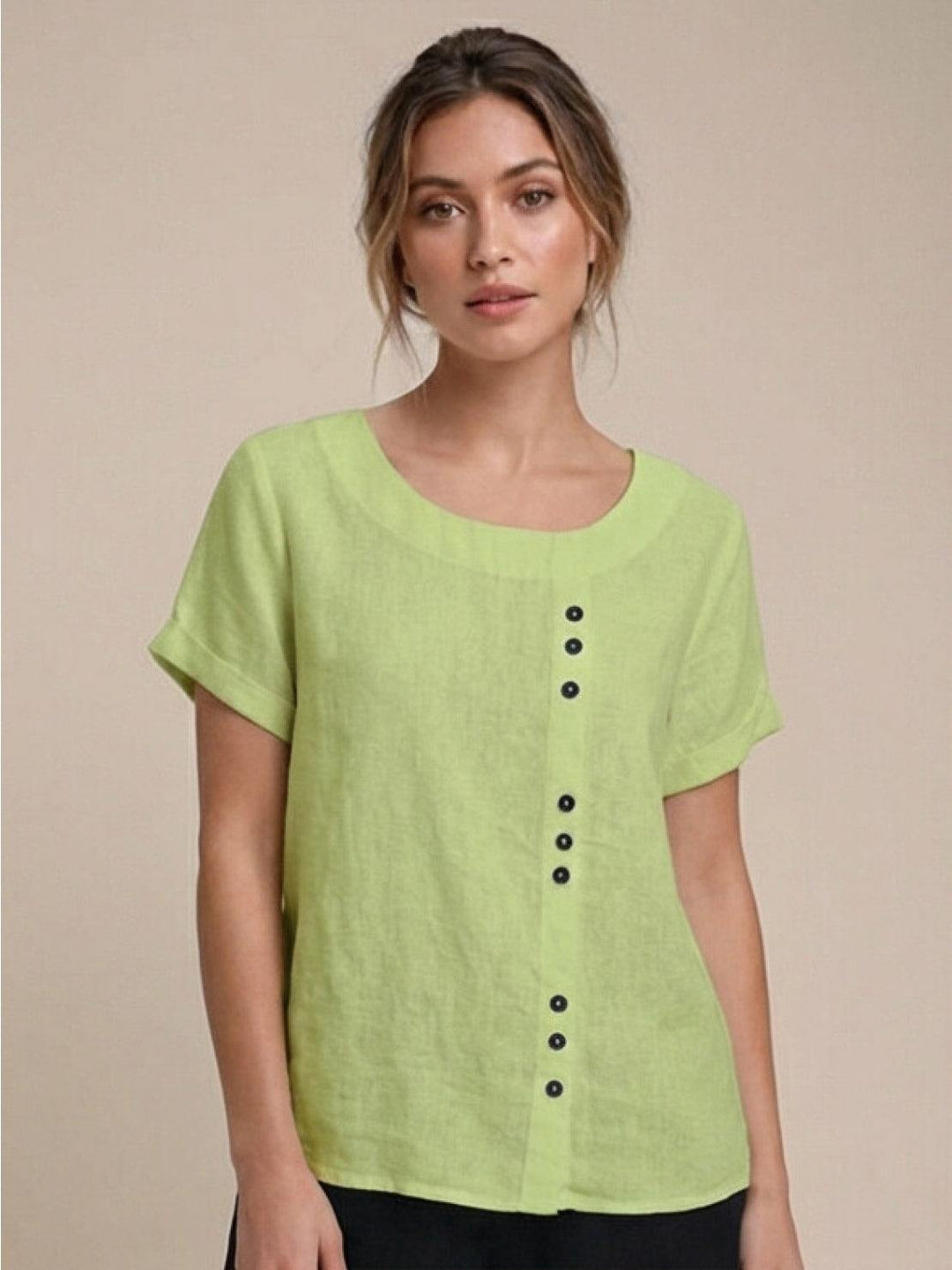 Women's Scoop Neck Button Detail Top