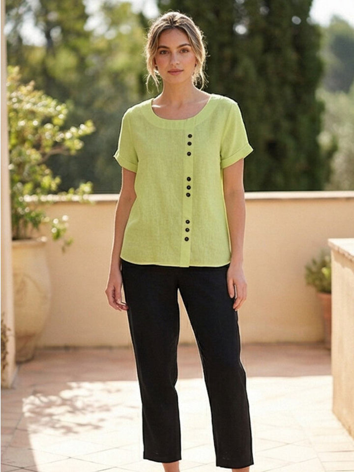 Women's Scoop Neck Button Detail Top