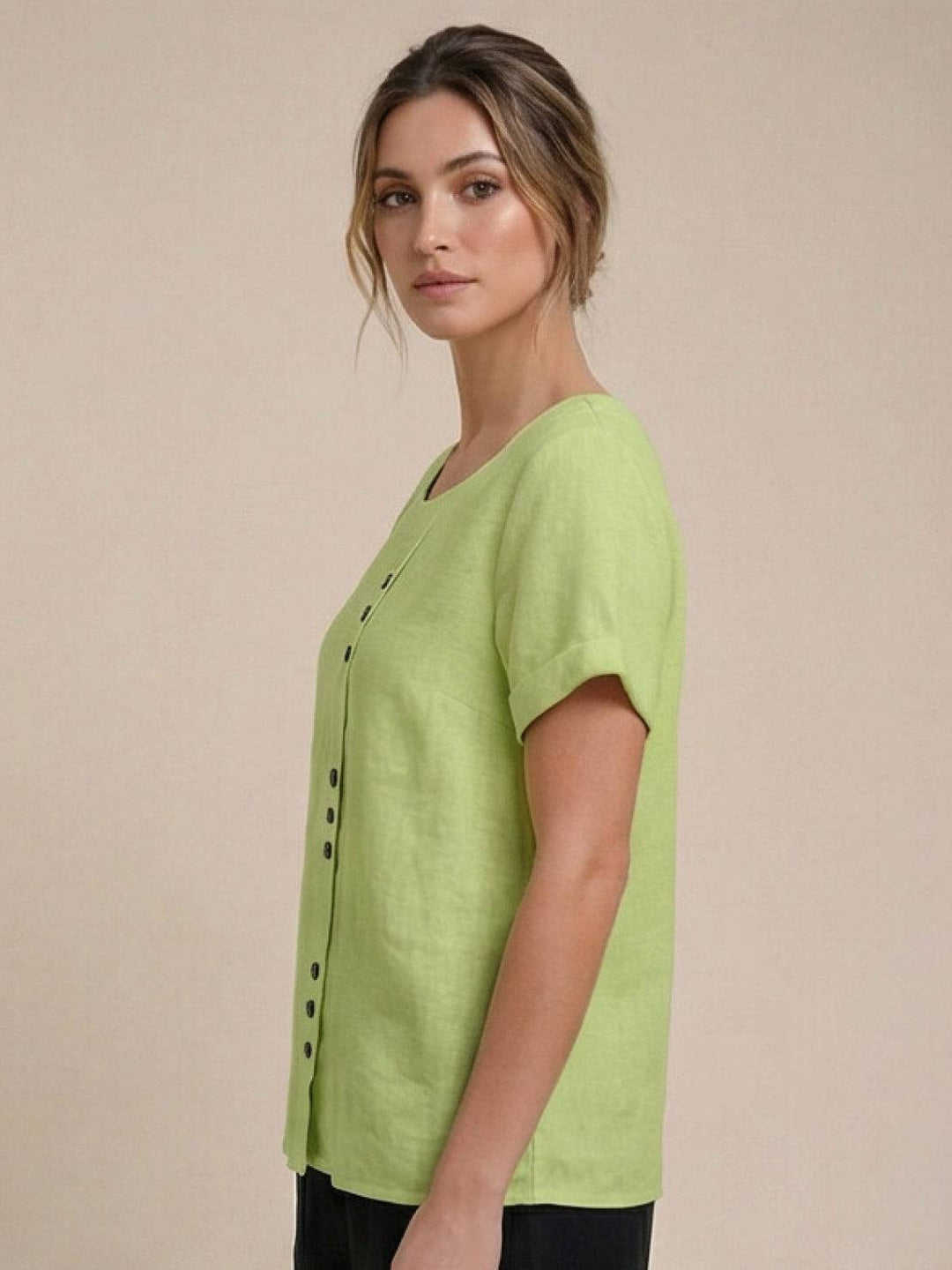 Women's Scoop Neck Button Detail Top