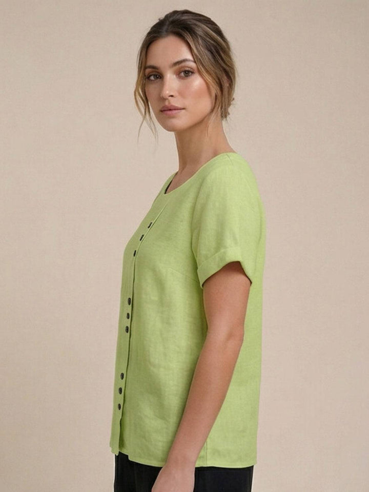 Women's Scoop Neck Button Detail Top
