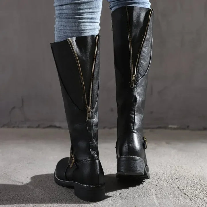 Knee High Boots with Buckle Details and Classic Shape for Women