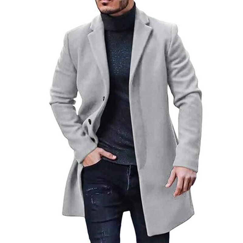 Classic Long Coat with Clean Tailored Design for Men