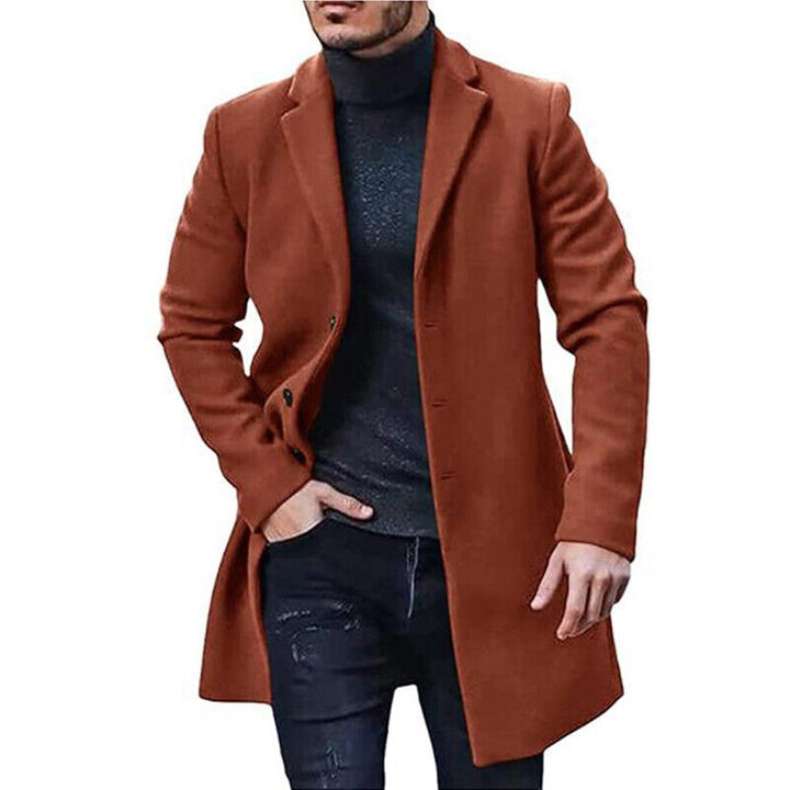 Classic Long Coat with Clean Tailored Design for Men