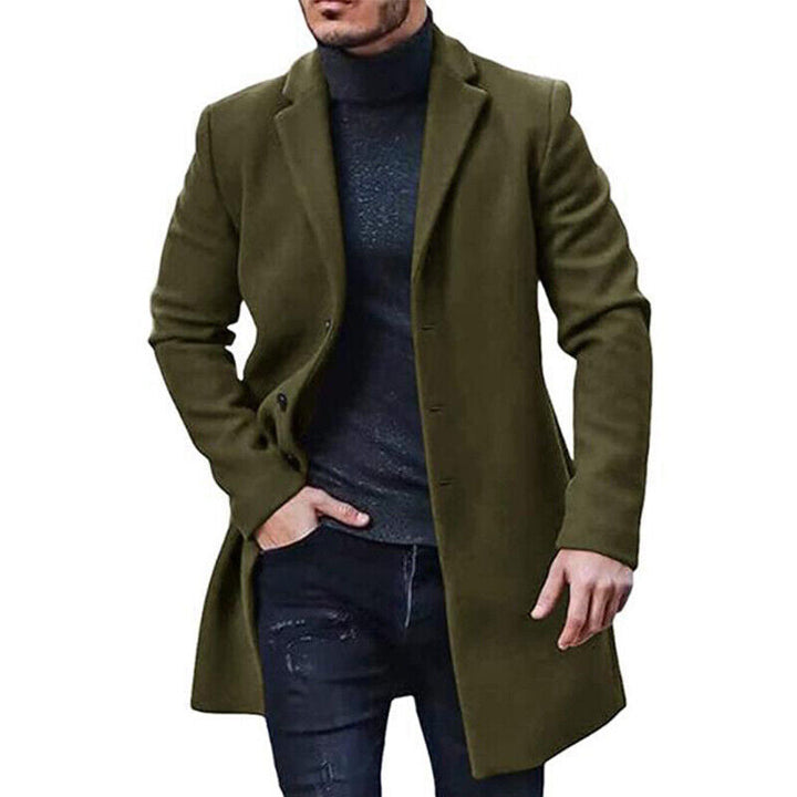 Classic Long Coat with Clean Tailored Design for Men