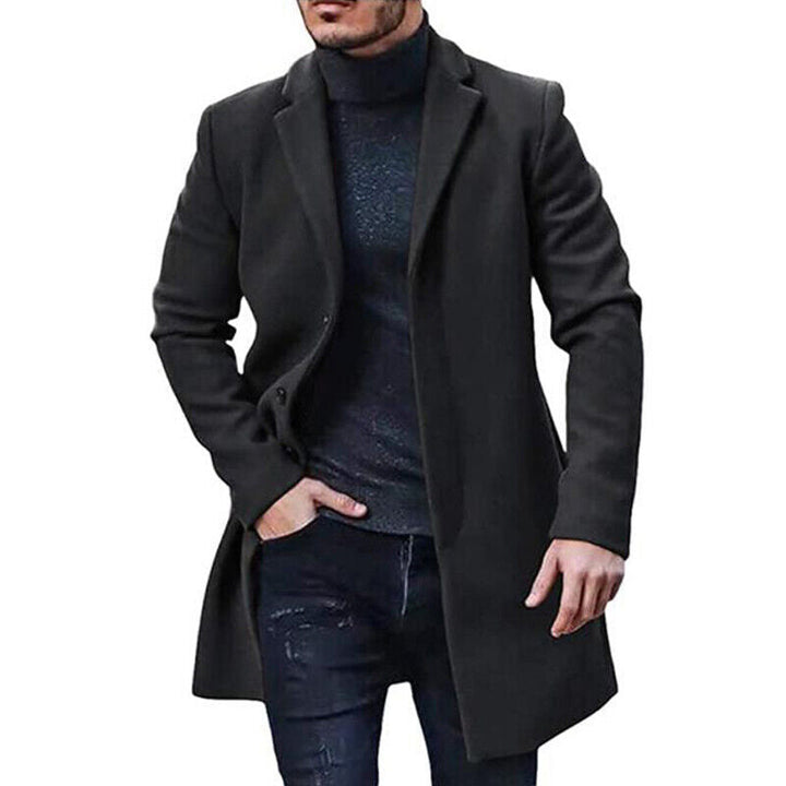 Classic Long Coat with Clean Tailored Design for Men