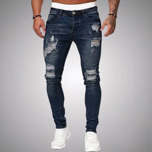 Ripped Casual Trousers with Clean Cut for Men