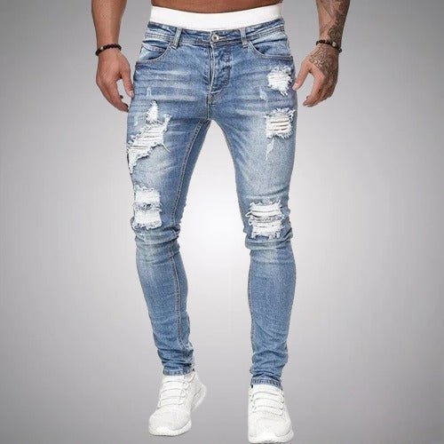 Ripped Casual Trousers with Clean Cut for Men