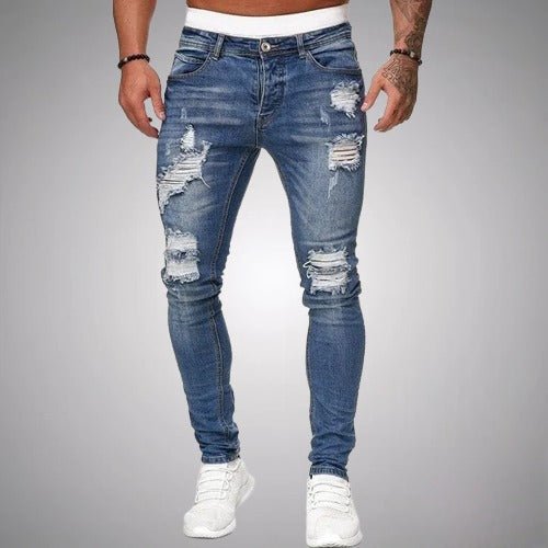 Ripped Casual Trousers with Clean Cut for Men