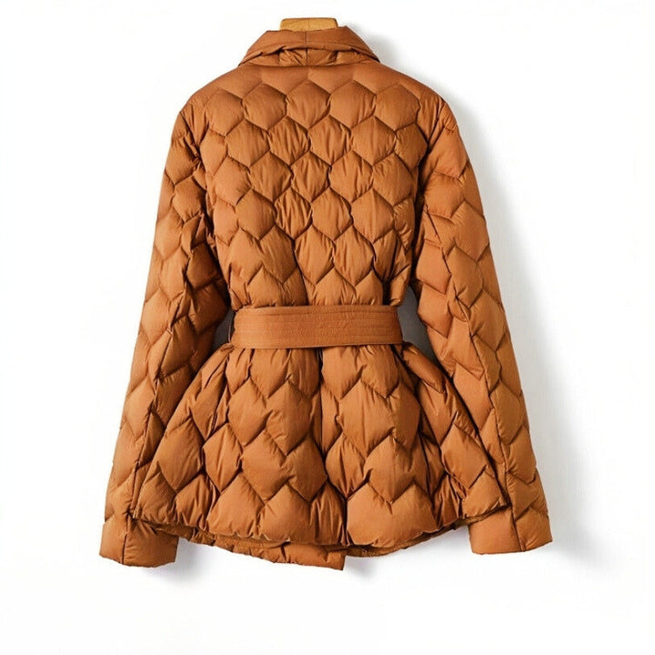 Long Puffer Coat with Quilted Design for Women