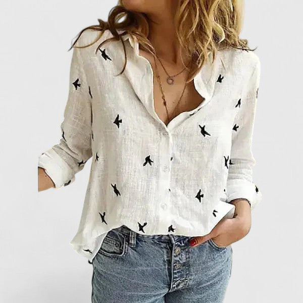 Women's Floral V-Neck Long Sleeve Blouse