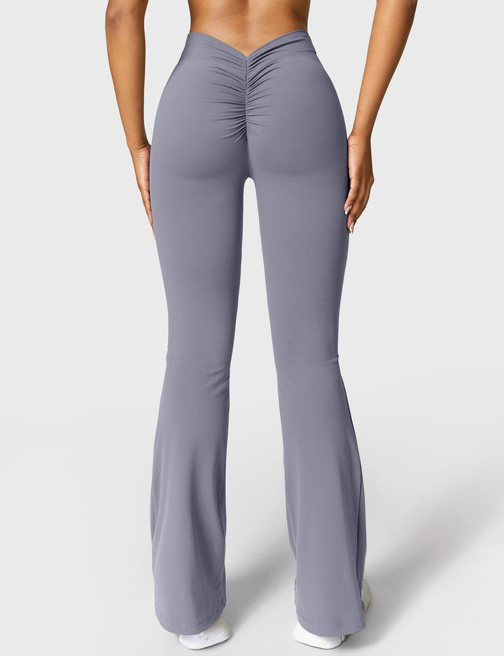 Flared Leggings with V Waist Detail and Full Length Cut for Women